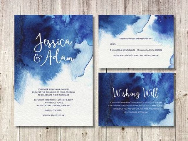 640x480 Picture Of Navy Blue Watercolor Wedding Invites For A Seaside Wedding - Navy Blue Watercolor