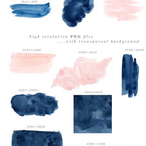 500x500 Blush And Navy Abstract Watercolor Splash Clipart Amp Backgrounds - Navy Blue Watercolor Background