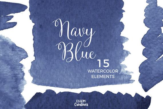 570x380 Navy Watercolor Splash Clipart Navy Blue Brush Stroke Ombre Etsy - Navy Watercolor