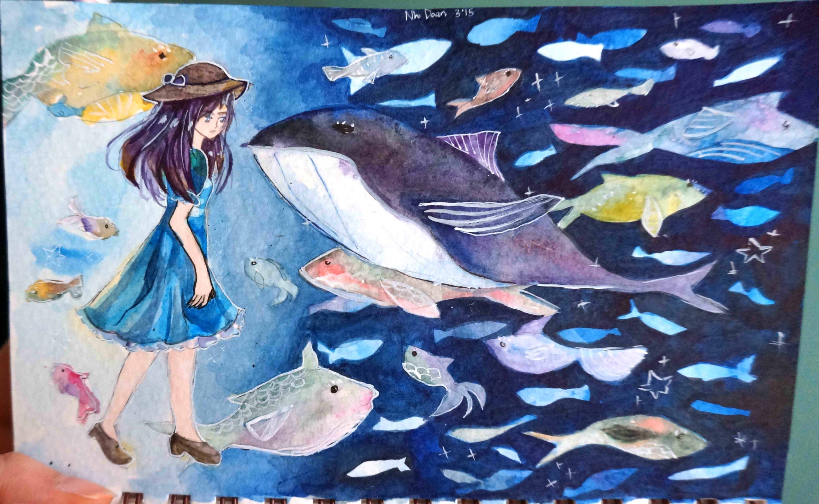 2853x1757 Fishies Negative Space Painting Watercolor - Negative Space Watercolor