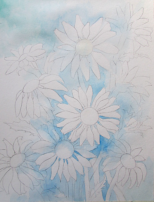 527x690 Painting Daisies Using Negative Watercolor Painting - Negative Watercolor
