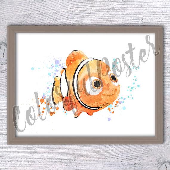 570x570 Finding Nemo Watercolor Poster Baby Nemo Art Print Nursery Etsy - Nemo Watercolor
