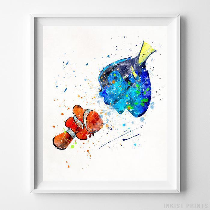 699x699 Marlin Dory Finding Nemo Wall Art Disney Watercolor Poster Nursery - Nemo Watercolor