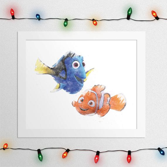 570x570 Nemo And Dory Print Finding Dory Nemo Watercolor Disney Etsy - Nemo Watercolor