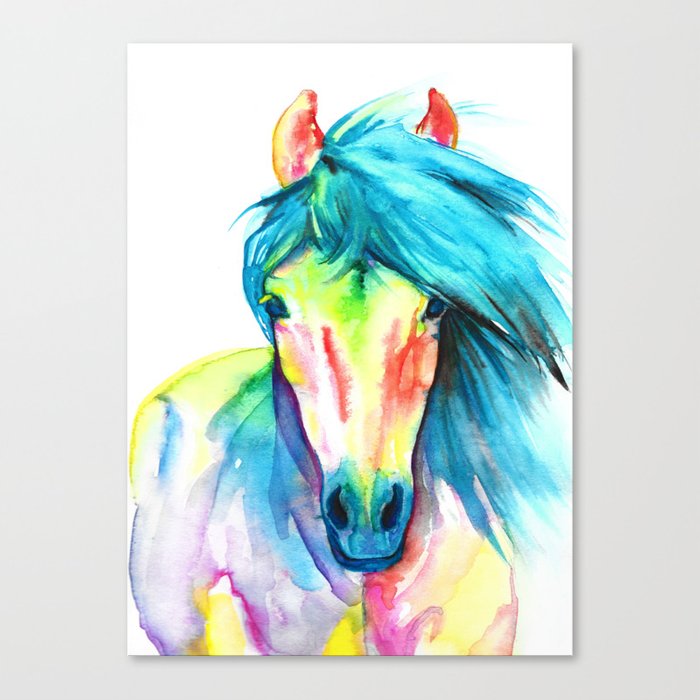 700x700 Neon Rainbow Watercolor Horse Canvas Print By Kric Society6 - Neon Watercolor