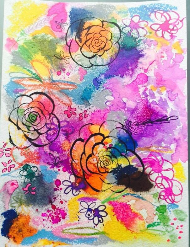 605x787 Neon Bright Summer Inspired Floral Watercolor And Gouache Original - Neon Watercolor