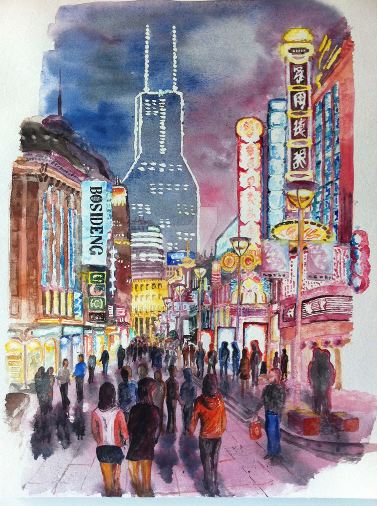 772x1034 Nanjing Neon, Shanghai, 2012 Watercolor By Neonative - Neon Watercolor Paint
