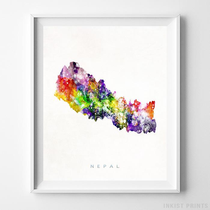 699x699 Nepal Watercolor Map Print - Nepal Watercolor
