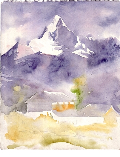 402x526 Photo Anjud (11)girl Nepal Landscape - Nepal Watercolor