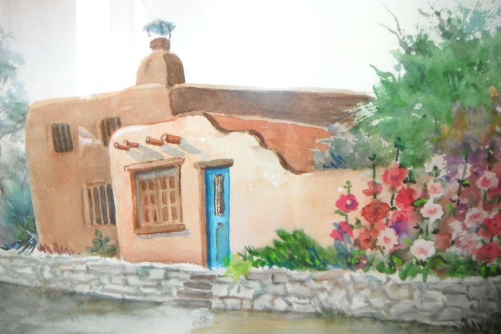 720x480 New Mexico Adobe Amp Garden Original Watercolor By Ann Blanchard Of - New Mexico Watercolor