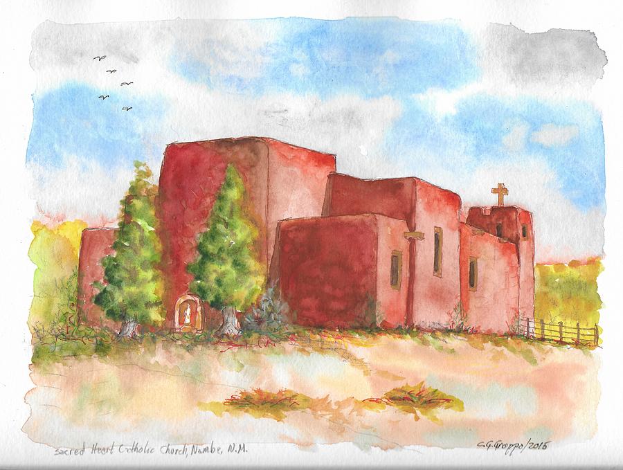 900x679 Sacred Heart Catholic Church, Nambe, New Mexico Painting By Carlos - New Mexico Watercolor