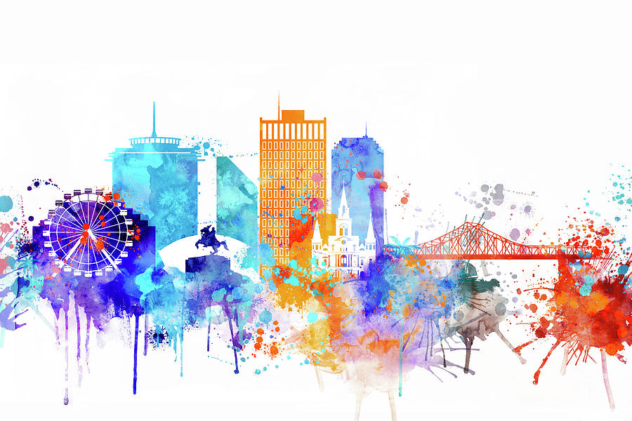 900x600 New Orleans Watercolor Skyline Digital Art By Dim Dom - New Orleans Watercolor