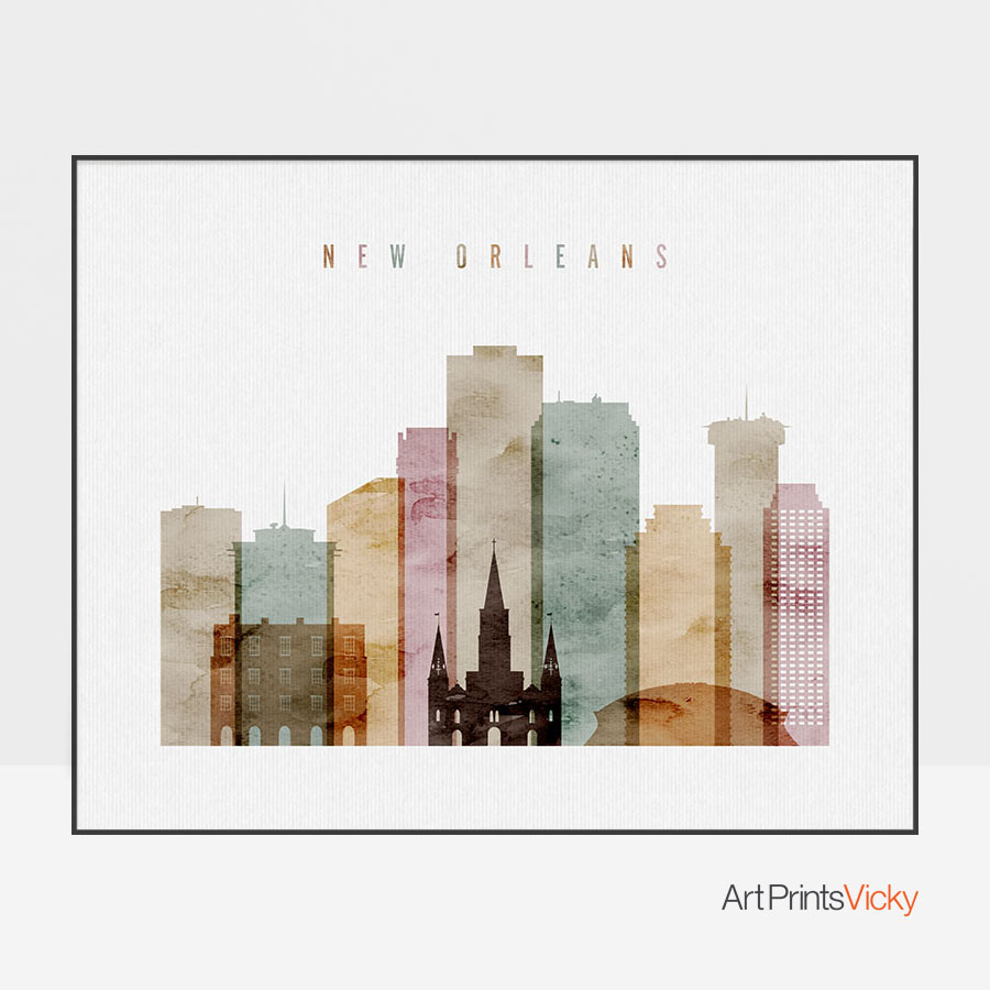 900x900 New Orleans Poster Watercolor 1 Landscape Artprintsvicky - New Orleans Watercolor