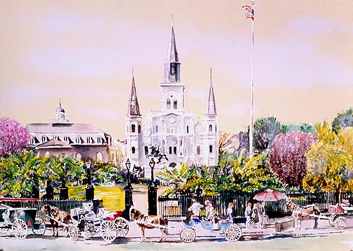 504x359 Jackson Square New Orleans City Downtown Artwork Art Print - New Orleans Watercolor