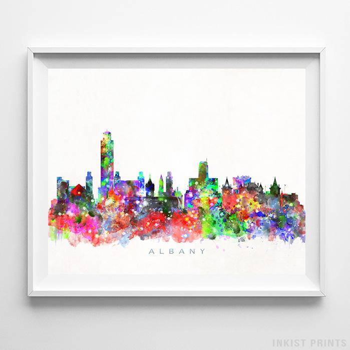 699x699 Albany New York Skyline Watercolor Print - New York Skyline Watercolor