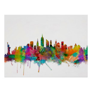 307x307 New York City Skyline Watercolor Posters Amp Photo Prints Zazzle - New York Skyline Watercolor
