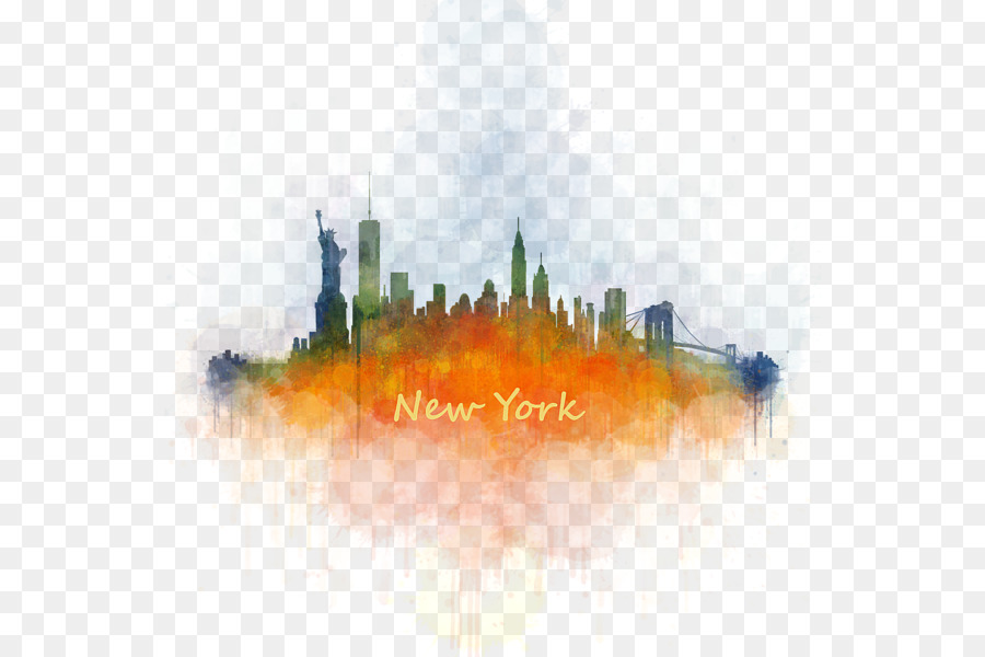 900x600 New York City Skyline Watercolor Painting Cityscape - New York Skyline Watercolor