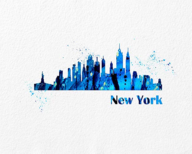 625x500 New York City Skyline Watercolor Art Print 5x7, 8x10 - New York Skyline Watercolor