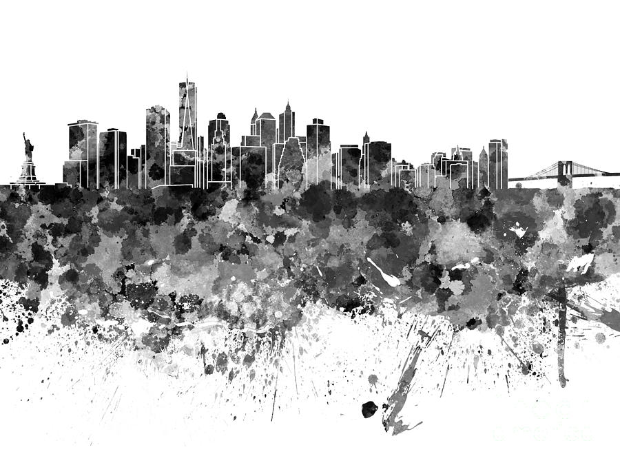 900x675 New York Skyline In Watercolor On White Background Painting By - New York Skyline Watercolor