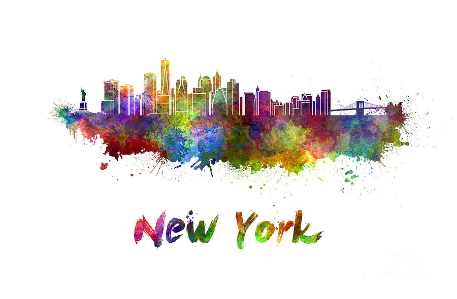 900x590 New York Skyline In Watercolor Painting By Pablo Romero - New York Skyline Watercolor