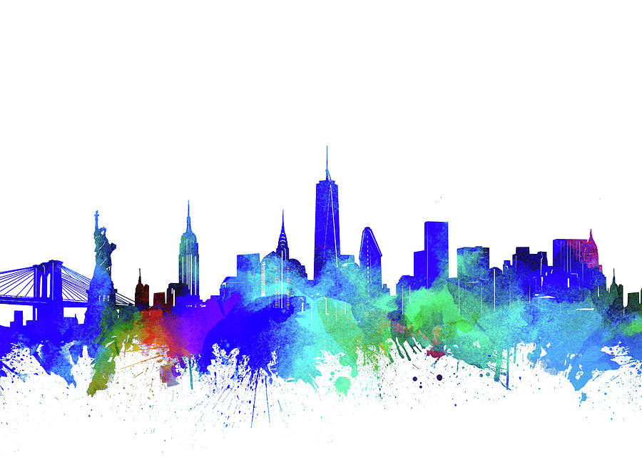 900x666 New York Skyline Watercolor 6 Digital Art By Bekim Art - New York Skyline Watercolor