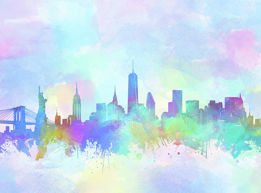 900x666 New York Skyline Watercolor 7 Digital Art By Bekim Art - New York Skyline Watercolor