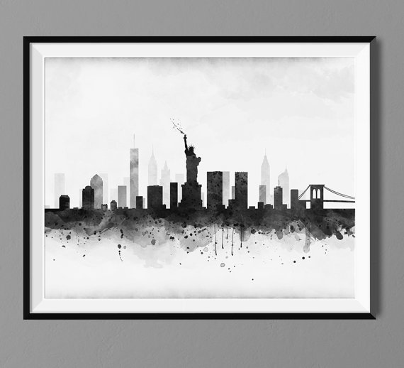 570x518 New York Skyline Watercolor Art Print Poster By Macanaz On Etsy - New York Skyline Watercolor