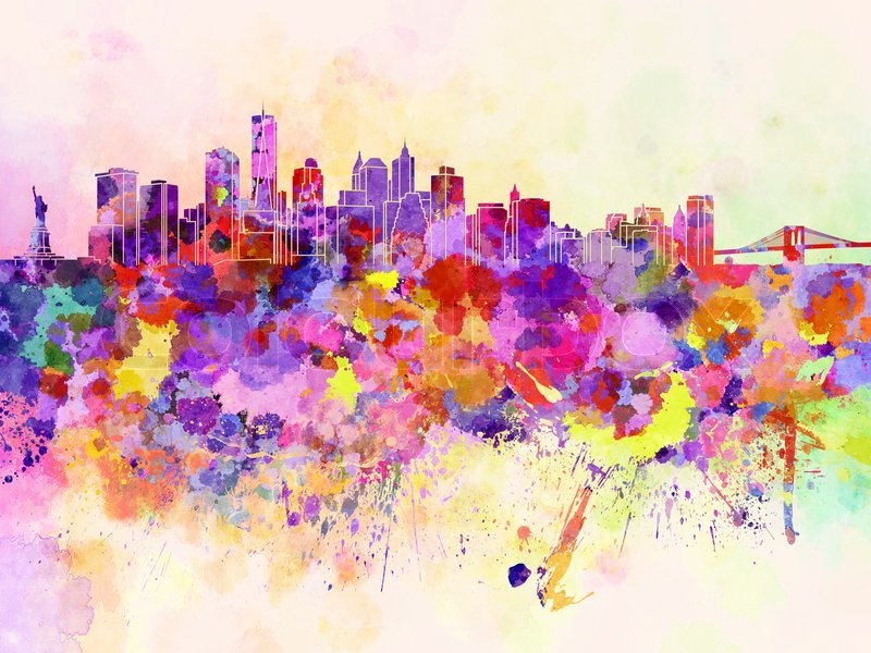 800x600 New York Skyline In Watercolor Background Stock Photo Colourbox - New York Skyline Watercolor