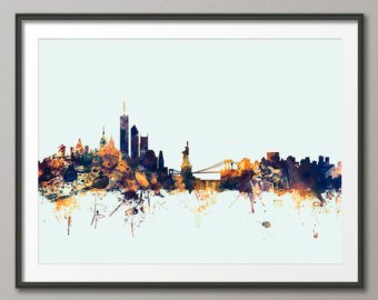 340x270 New York Skyline Etsy - New York Skyline Watercolor