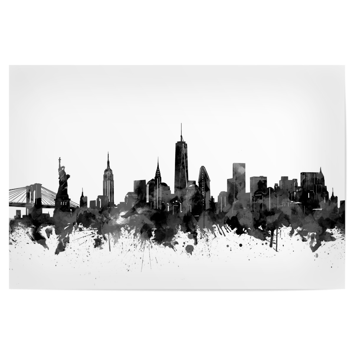 1200x1200 Purchase The New York Skyline Watercolor Black As A Poster - New York Skyline Watercolor