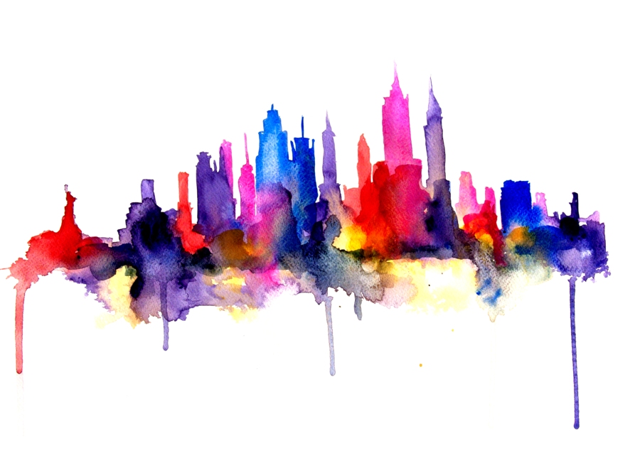 900x641 Watercolor Art Print New York - New York Skyline Watercolor