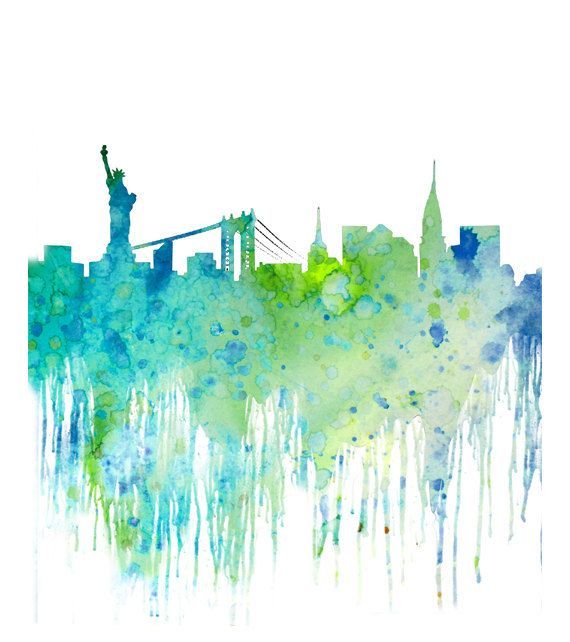 570x642 New York City Skyline Watercolor - New York Skyline Watercolor
