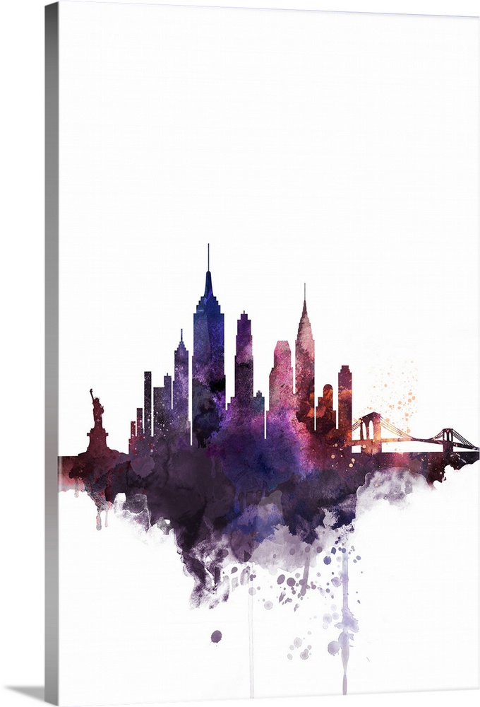 680x1000 New York City Watercolor Cityscape Wall Art, Canvas Prints, Framed - New York Watercolor