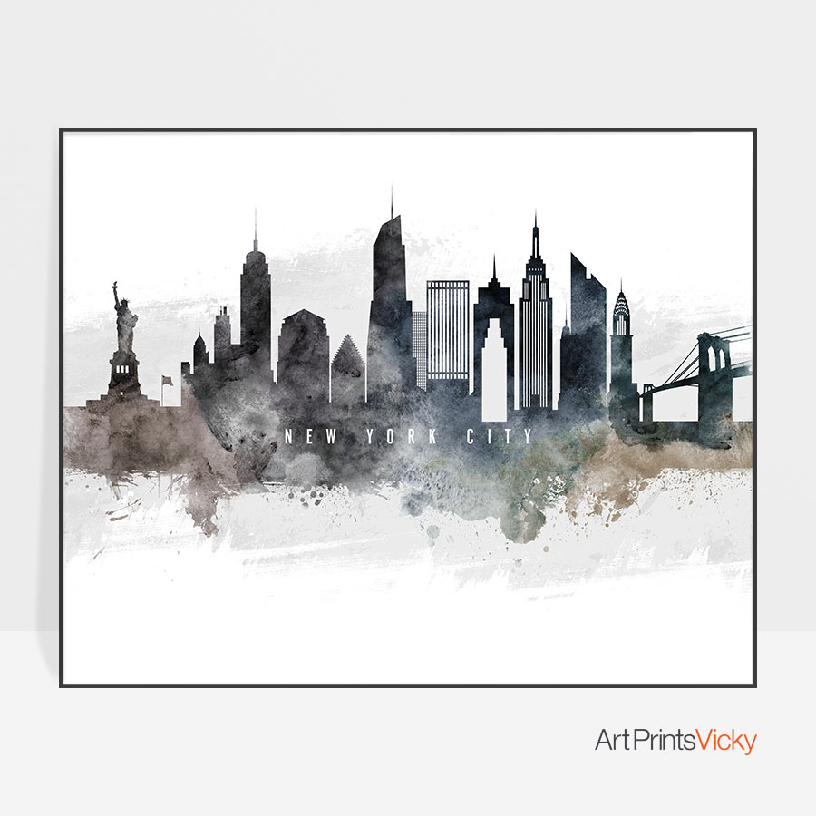 900x900 New York City Art Poster Watercolor Artprintsvicky - New York Watercolor