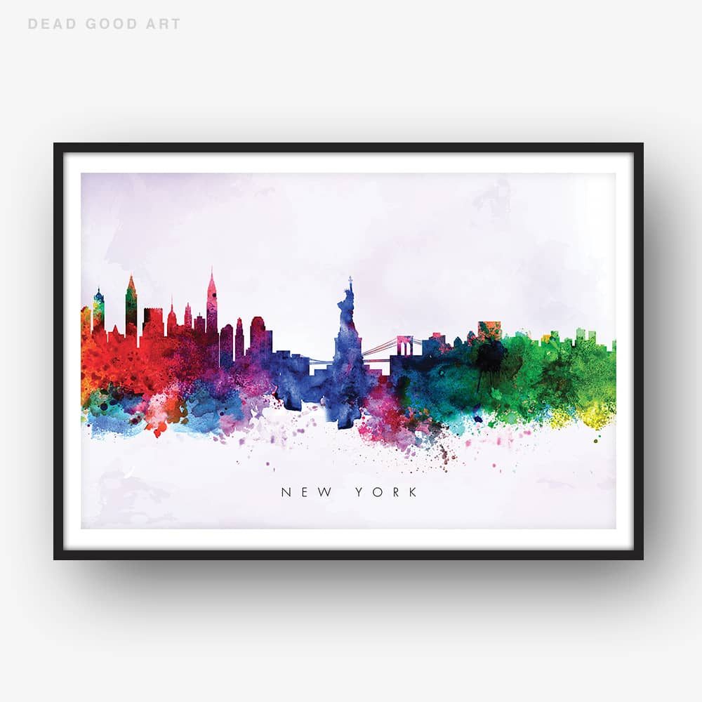 1000x1000 New York Skyline, Purple Wash Watercolor Print Dead Good Art - New York Watercolor