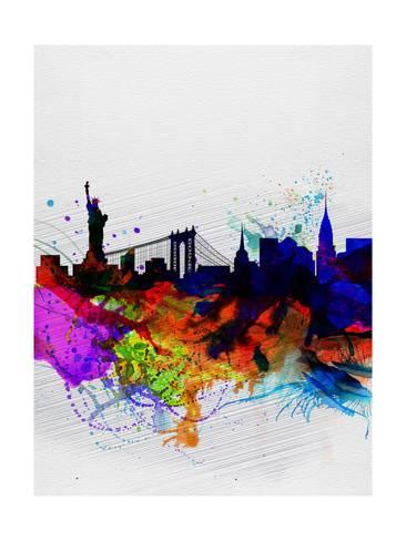 366x488 New York Watercolor Skyline 1 Poster By Naxart - New York Watercolor