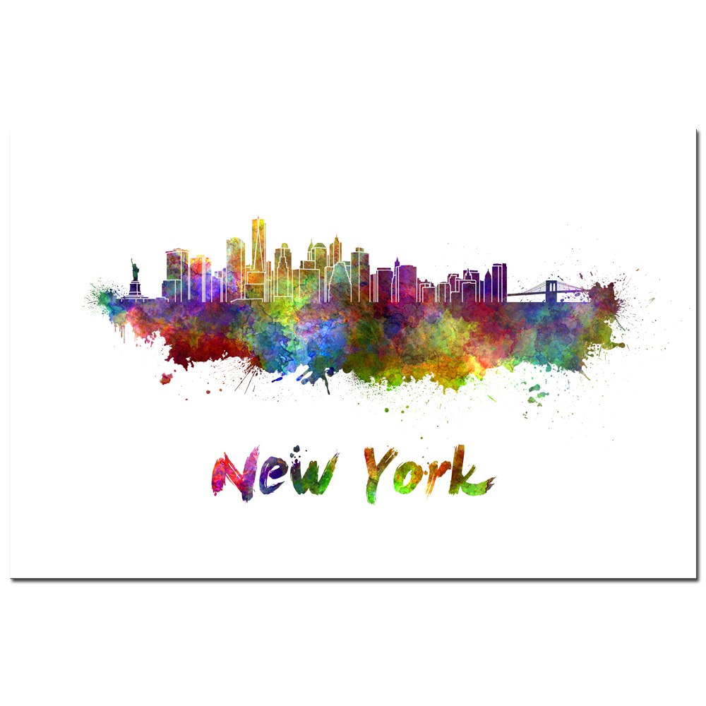 1000x1000 Watercolor City Splash Skyline New York Wall Art Canvas Print - New York Watercolor