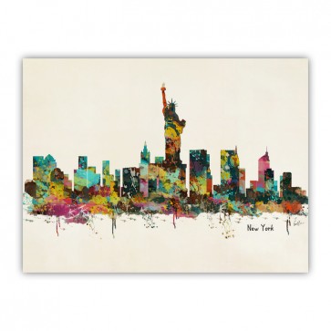 363x363 New York Skyline Watercolor Wood Print - New York Watercolor