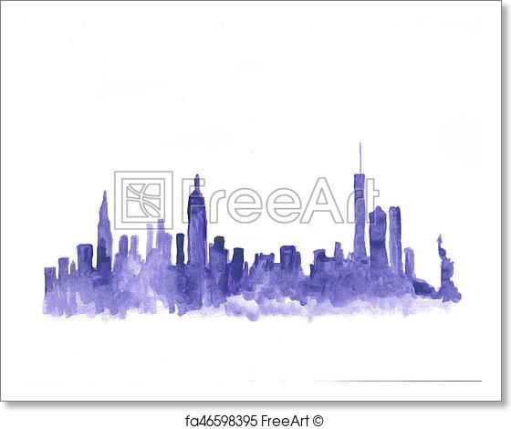 560x470 Free Art Print Of Watercolor Skyline Of New York. Watercolor - New York Watercolor