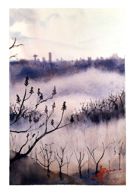 570x809 Misty Morning - Niagara Falls Watercolor