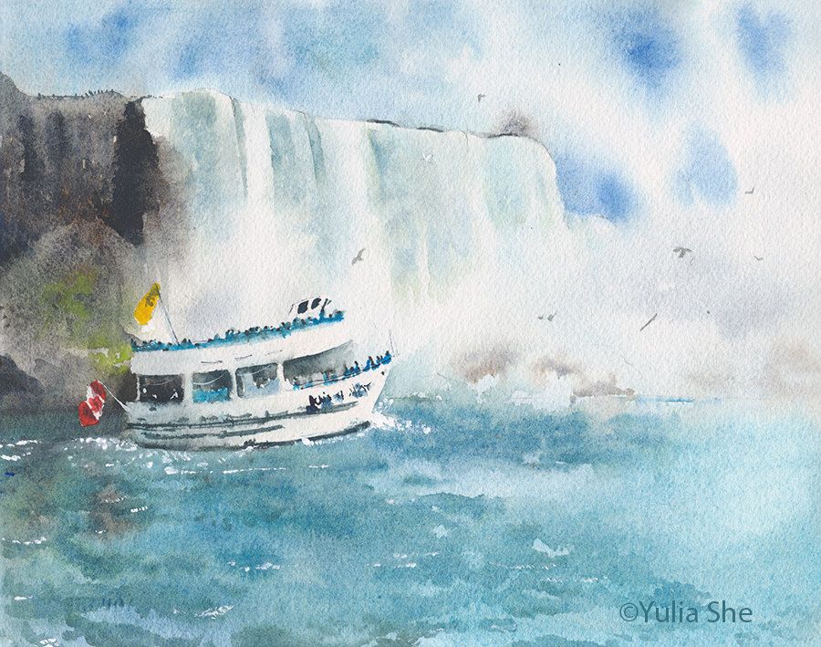 900x709 Original Watercolor Painting Niagara Falls Landsape 8 18x10 14 - Niagara Falls Watercolor
