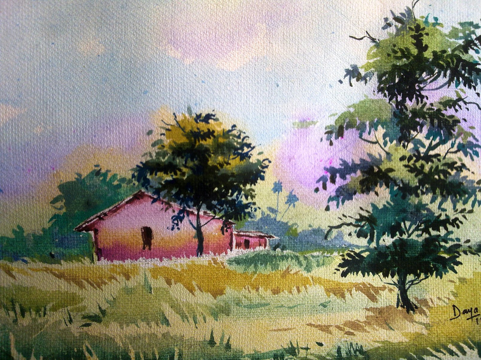 1607x1205 Watercolor Painting Of A Village Scene - Nice Watercolor Paintings