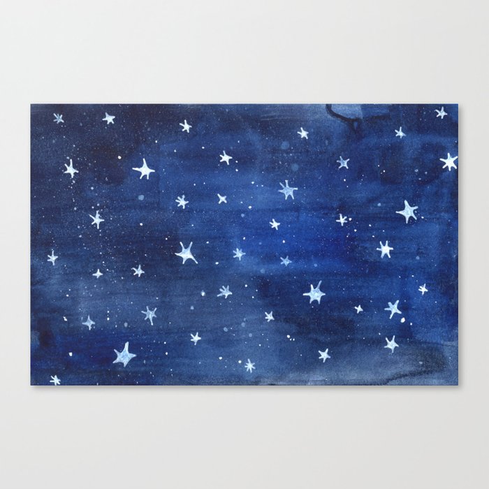 700x700 Midnight Stars Night Watercolor Painting By Robayre Canvas Print - Night Watercolor