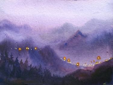 375x284 Night Himalaya Mountain Landscape - Night Watercolor