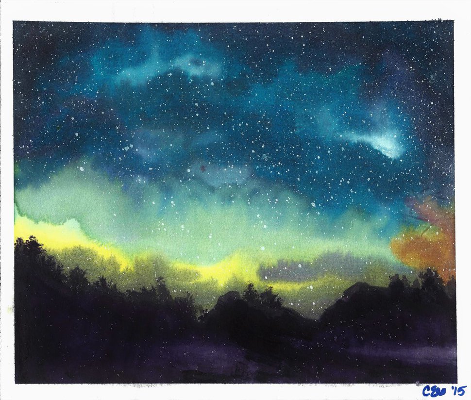 970x824 Night Sky (Watercolor) By Cahsee1000 - Night Watercolor