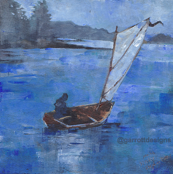 593x594 Babe Yawl Boat Schooner Stephen Taber Sailboat - Night Watercolor