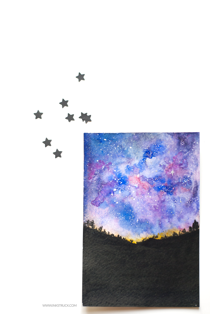 735x1098 Starry Night Tutorial In Watercolor - Night Watercolor
