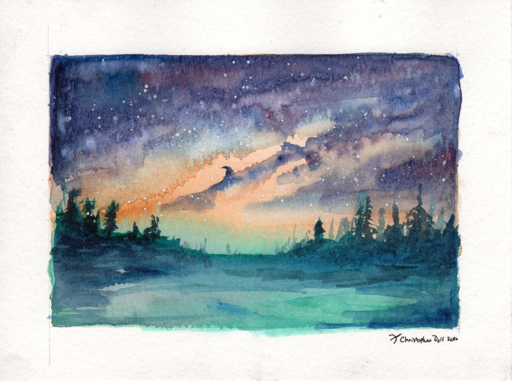 1000x749 Starry Night Sky Original Watercolor Space Art By Christopher Doll - Night Watercolor