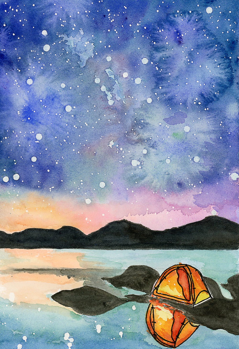 1000x1459 Camping Night Sky Watercolor Print Idaho Adventures Art - Night Watercolor