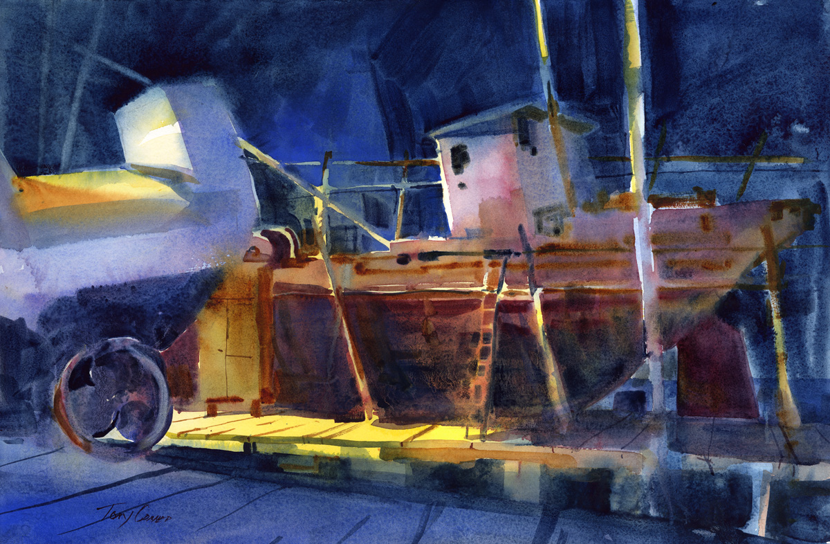 1200x786 Dry Dock At Original Watercolor Painting Vermont - Night Watercolor